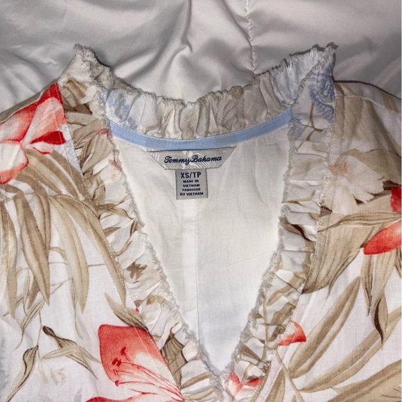 Tommy Bahama Palm Delicate Floral Ruffle Linen Dress with pockets Size XS - Picture 3 of 7